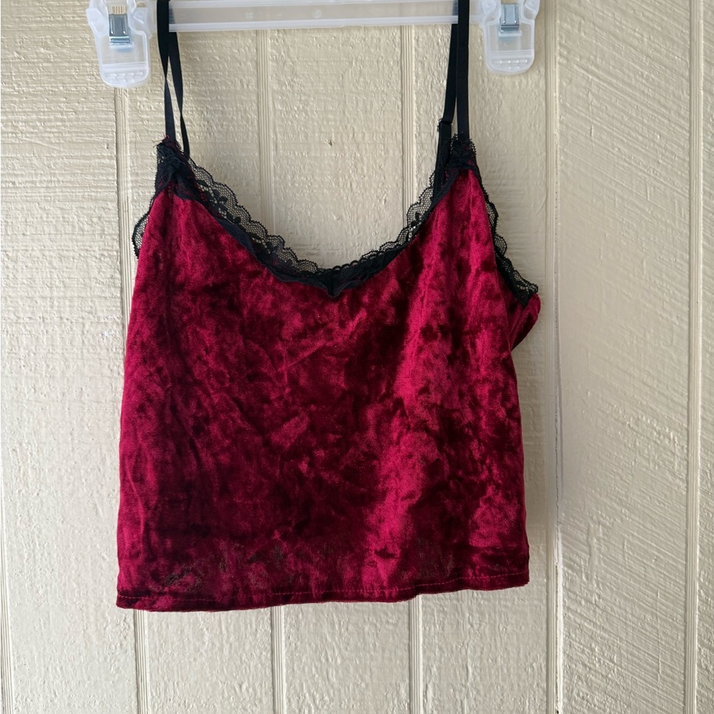 Forever 21 Red Velvet Lace Trim Cami
